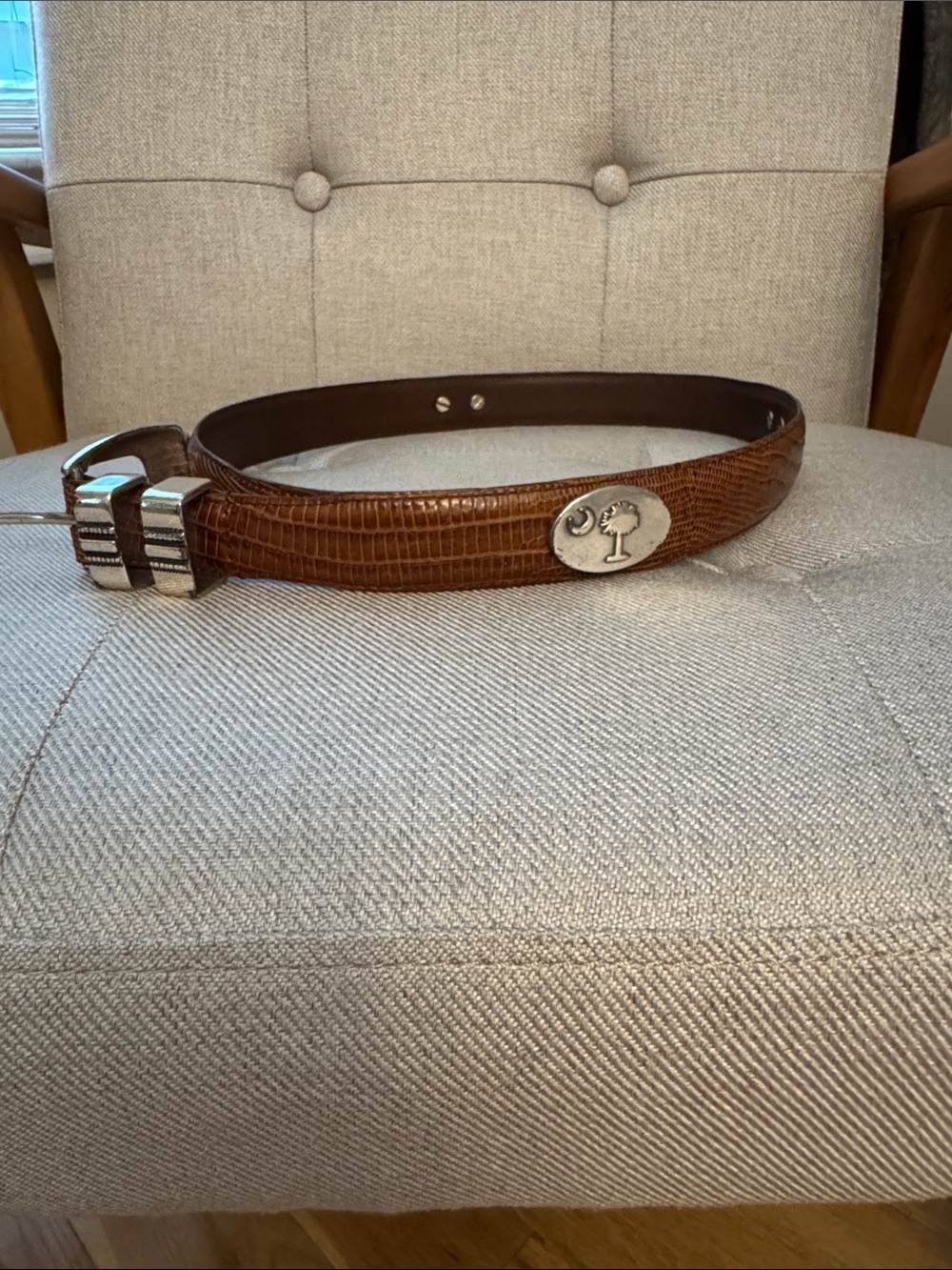 Enmon South Carolina belt Brown Croc-Embossed Leather Belt with Silver Buckle